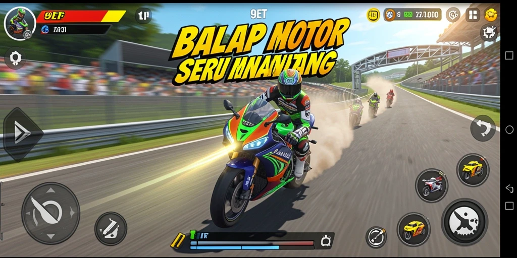 Tangkapan layar gameplay balap motor yang intens dan seru.