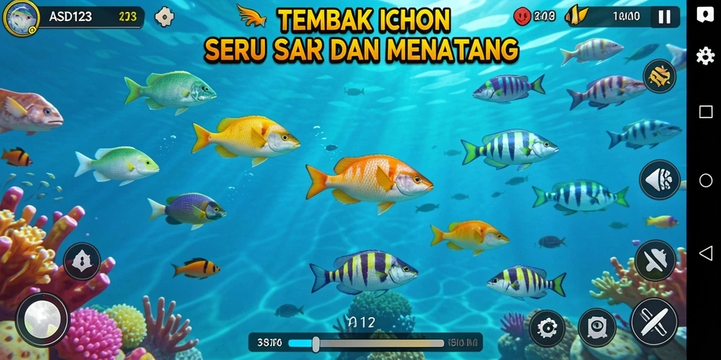 Screenshot gameplay ASD123 menampilkan aksi menembak ikan yang seru.