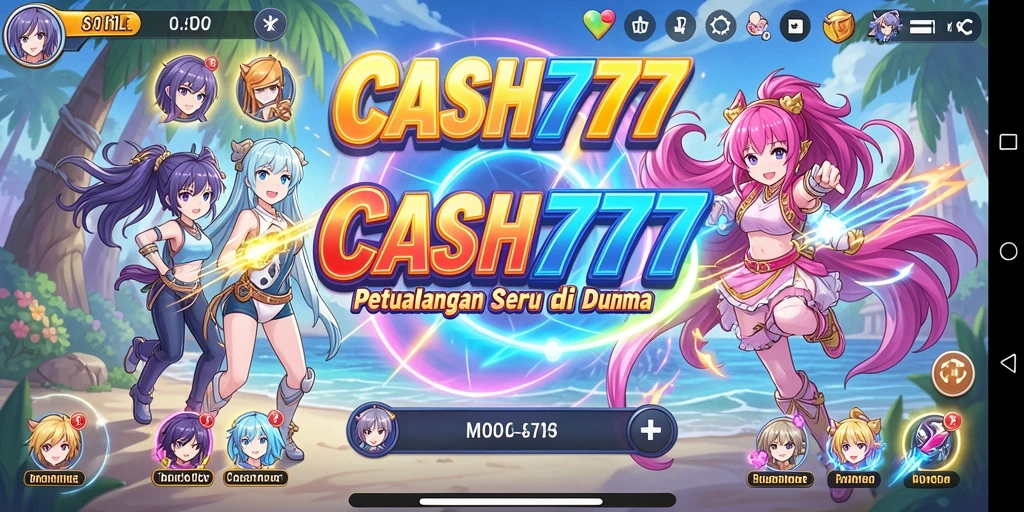 Screenshot utama CASH777 menampilkan aksi seru dalam dunia anime.