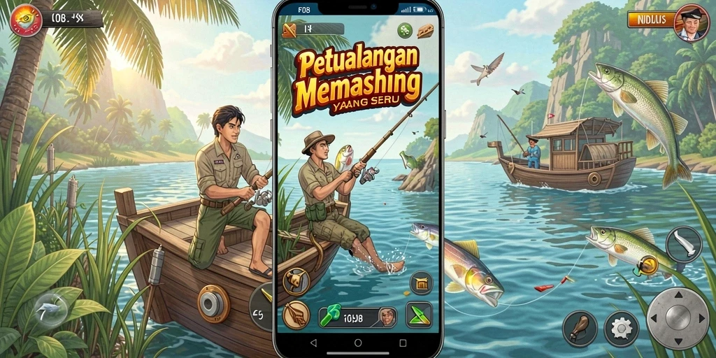 Tampilan gameplay F08 yang menampilkan pengalaman memancing yang menarik.