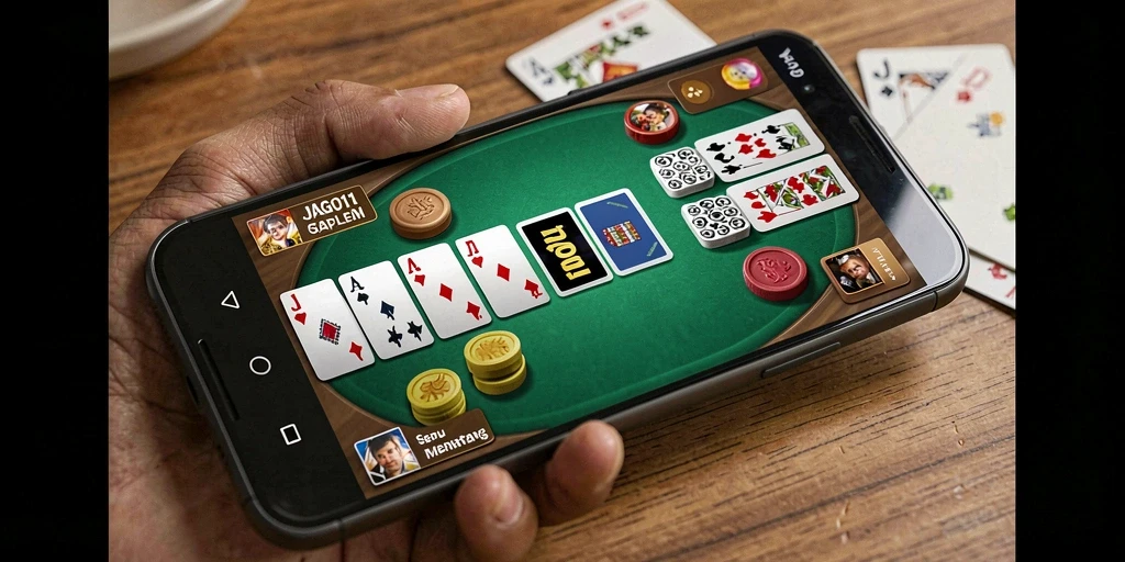 Tampilan screenshot utama JAGO11 dengan pemain yang sedang berkompetisi di permainan Gaple.