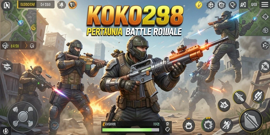Screenshot gameplay KOKO288 menampilkan aksi pertarungan seru di dunia Battle Royale.
