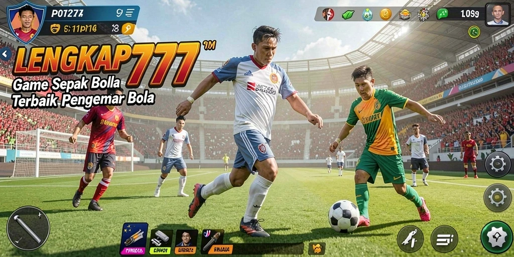 Tampilan gameplay sepak bola yang realistis dan menegangkan.