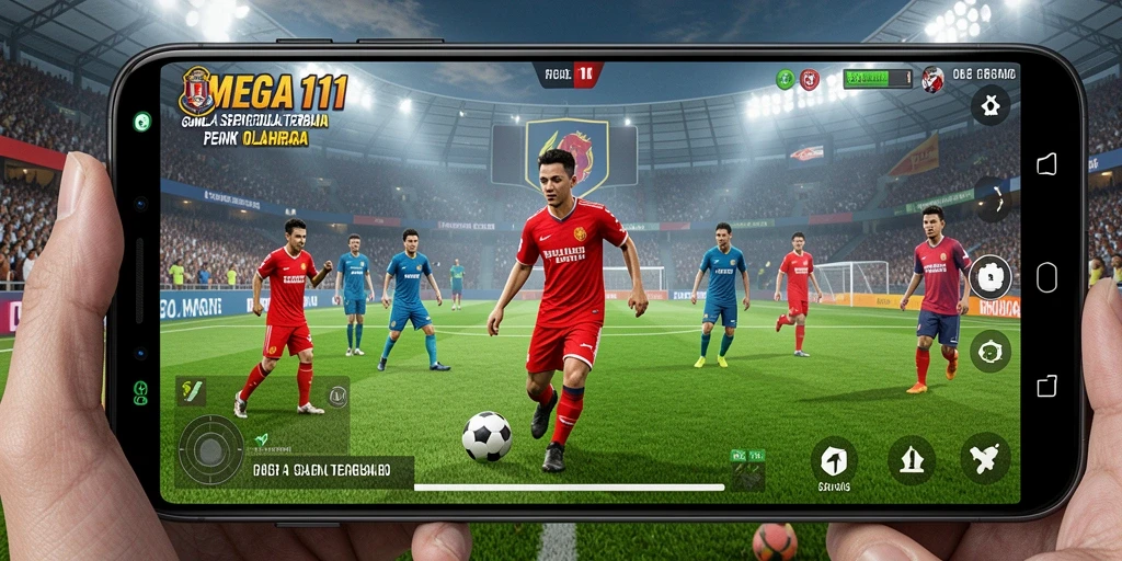 Tampilan gameplay seru di MEGA111 dengan aksi sepak bola realistis.