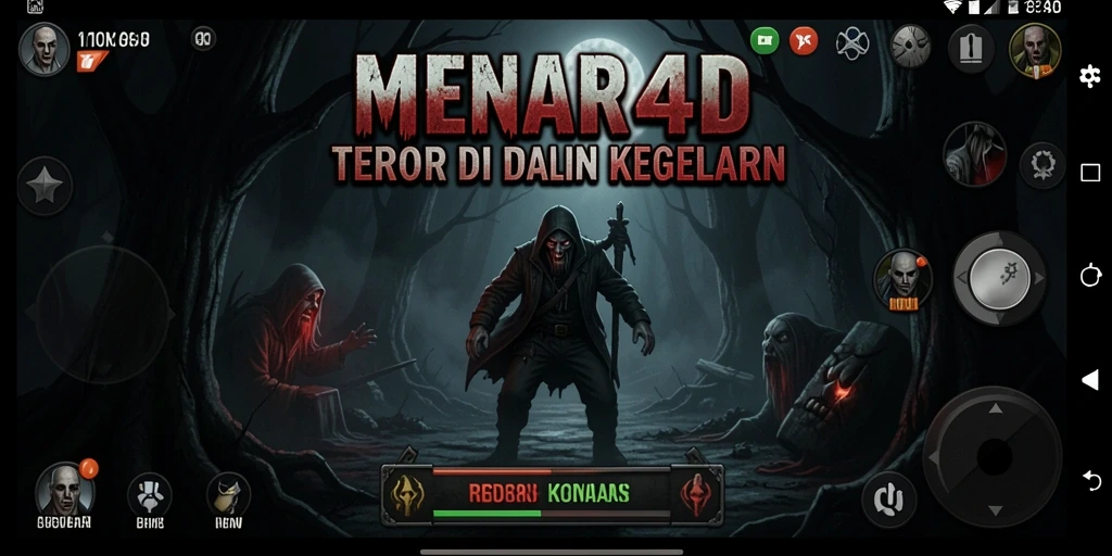 Screenshot gameplay MENARA4D dengan suasana kegelapan menyeramkan.