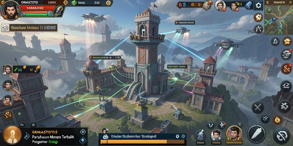 Tampilan menarik gameplay Tower Defense di ORMASTOTO dengan berbagai menara.