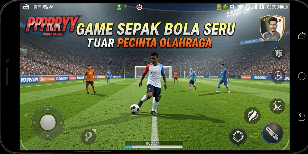 Screenshot utama PPRRYY menampilkan aksi seru di lapangan sepak bola.