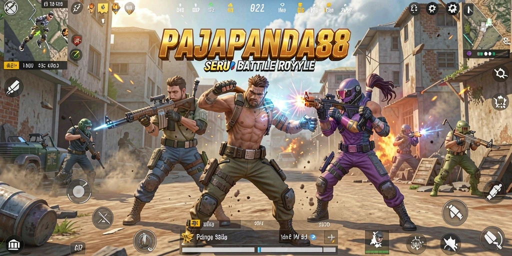 Screenshot menampilkan aksi seru di medan perang RAJAPANDA88.
