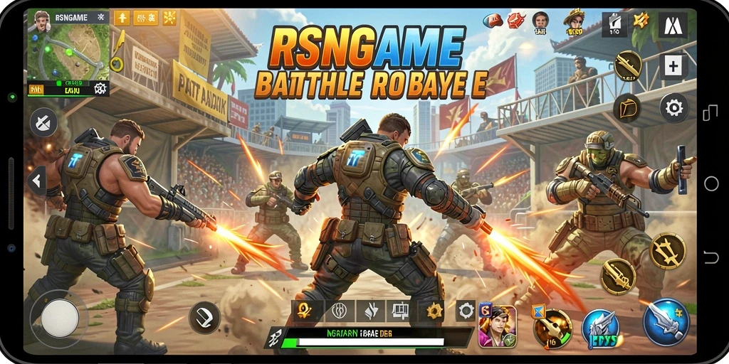 Screenshot RSNGAME menampilkan pertarungan seru dalam Battle Royale.