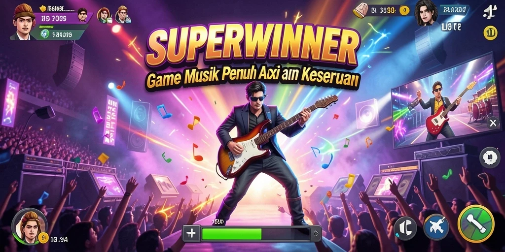 Tampilan gameplay SUPERWINNER yang penuh warna dan menarik.
